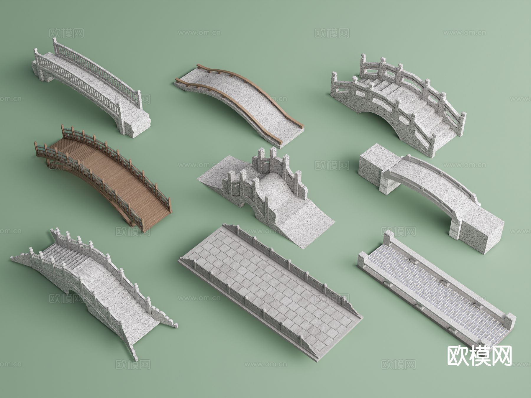 新中式石桥 单拱桥 汉白玉桥 石拱桥3d模型