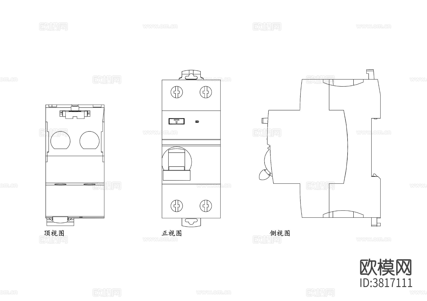 空气开关平面图 空气开关CAD三视图