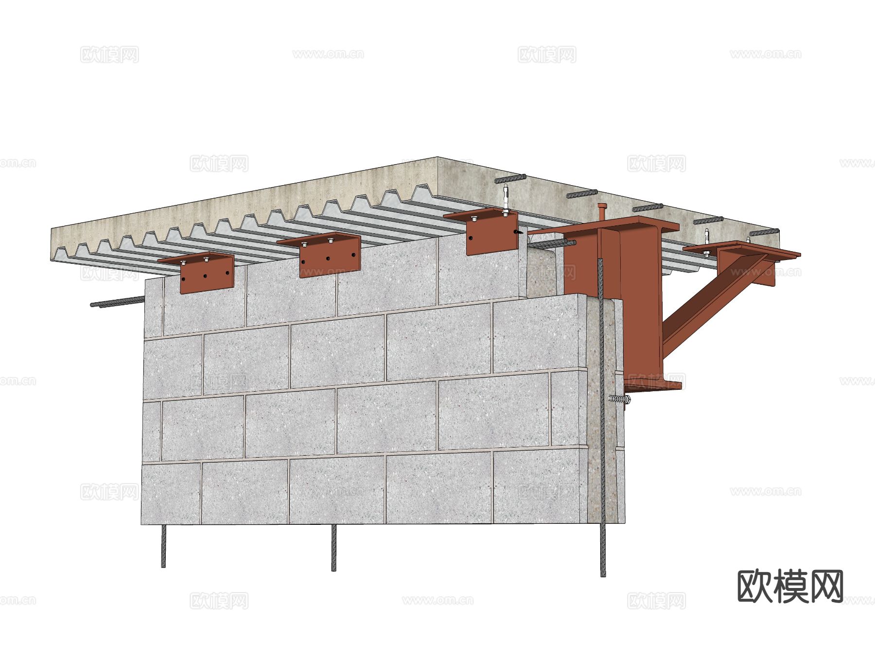 建筑工艺图 钢结构加固楼板su模型