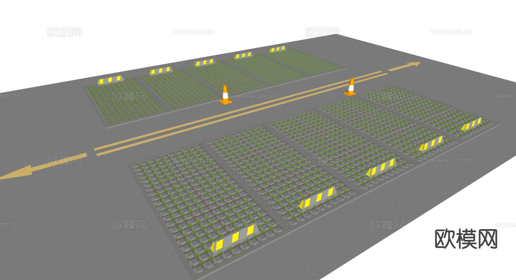 户外停车场 停车位 植草砖su模型