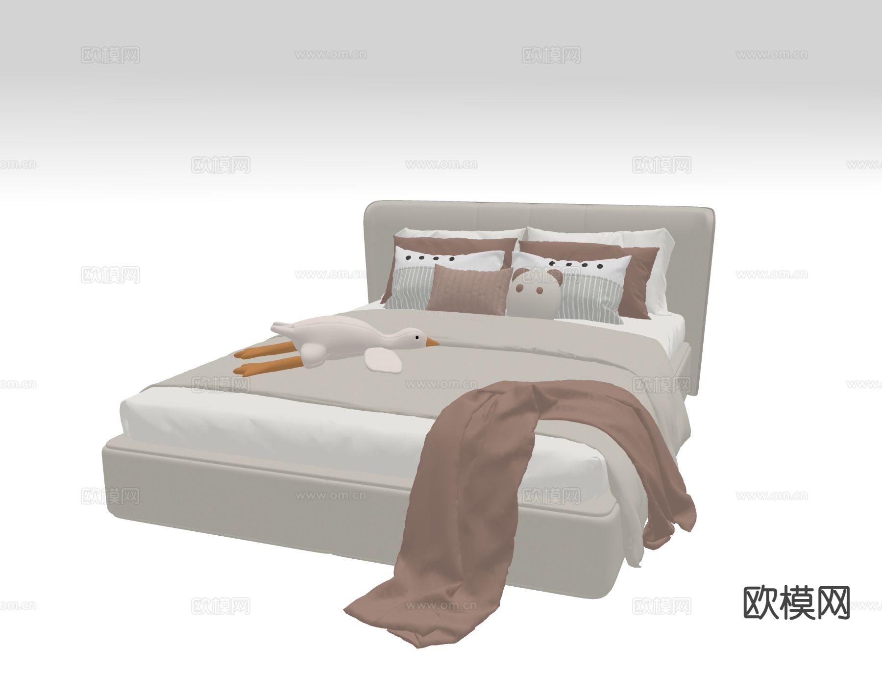 现代双人床su模型下载（渲染图1）