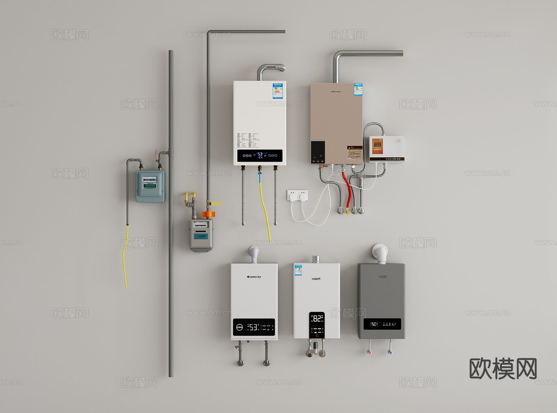 燃气热水器 燃气壁挂炉 燃气表3d模型