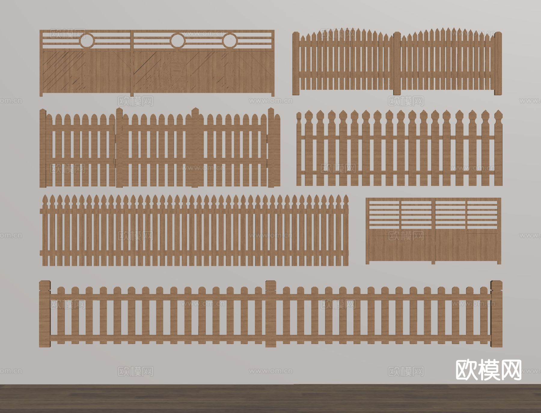 中式木栅栏 护栏 围栏 木篱笆 围墙su模型