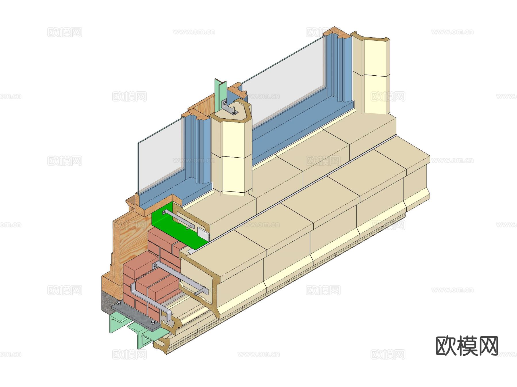 建筑工艺图 木窗安装工艺图su模型