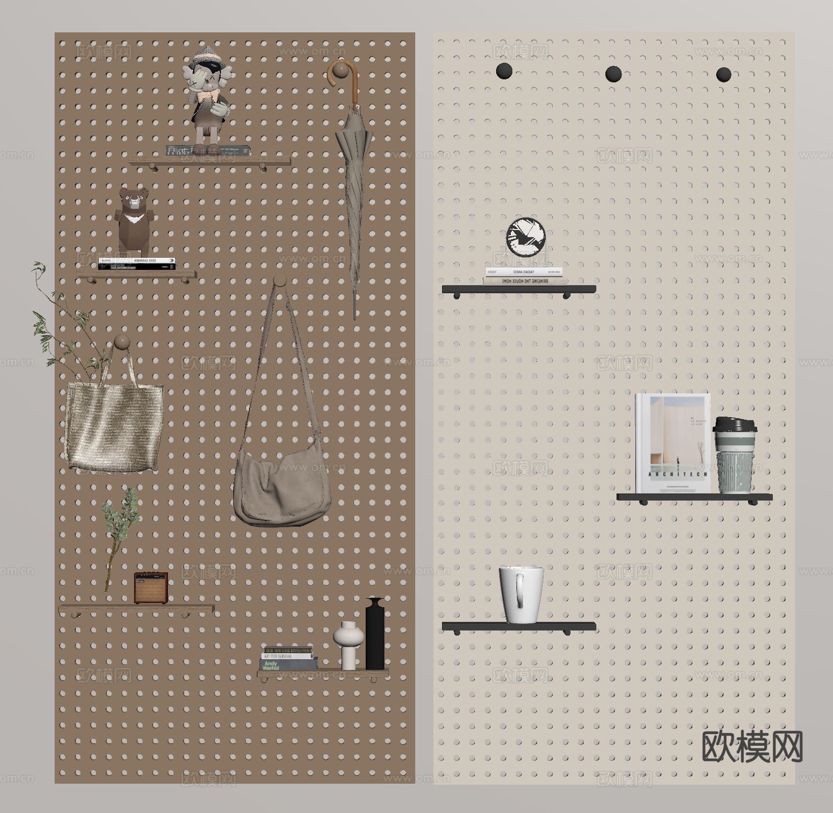 洞洞板 墙饰板 置物架su模型