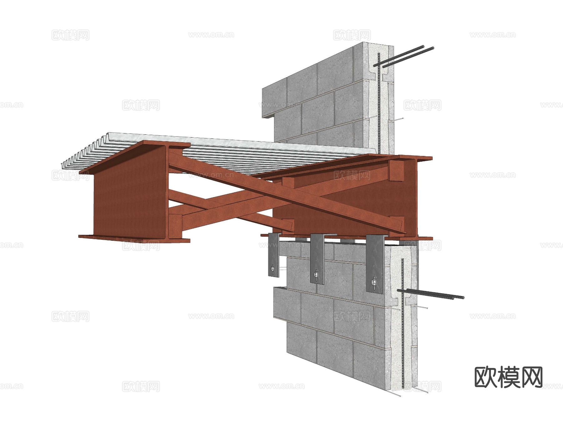 建筑工艺图 钢结构加固楼板su模型