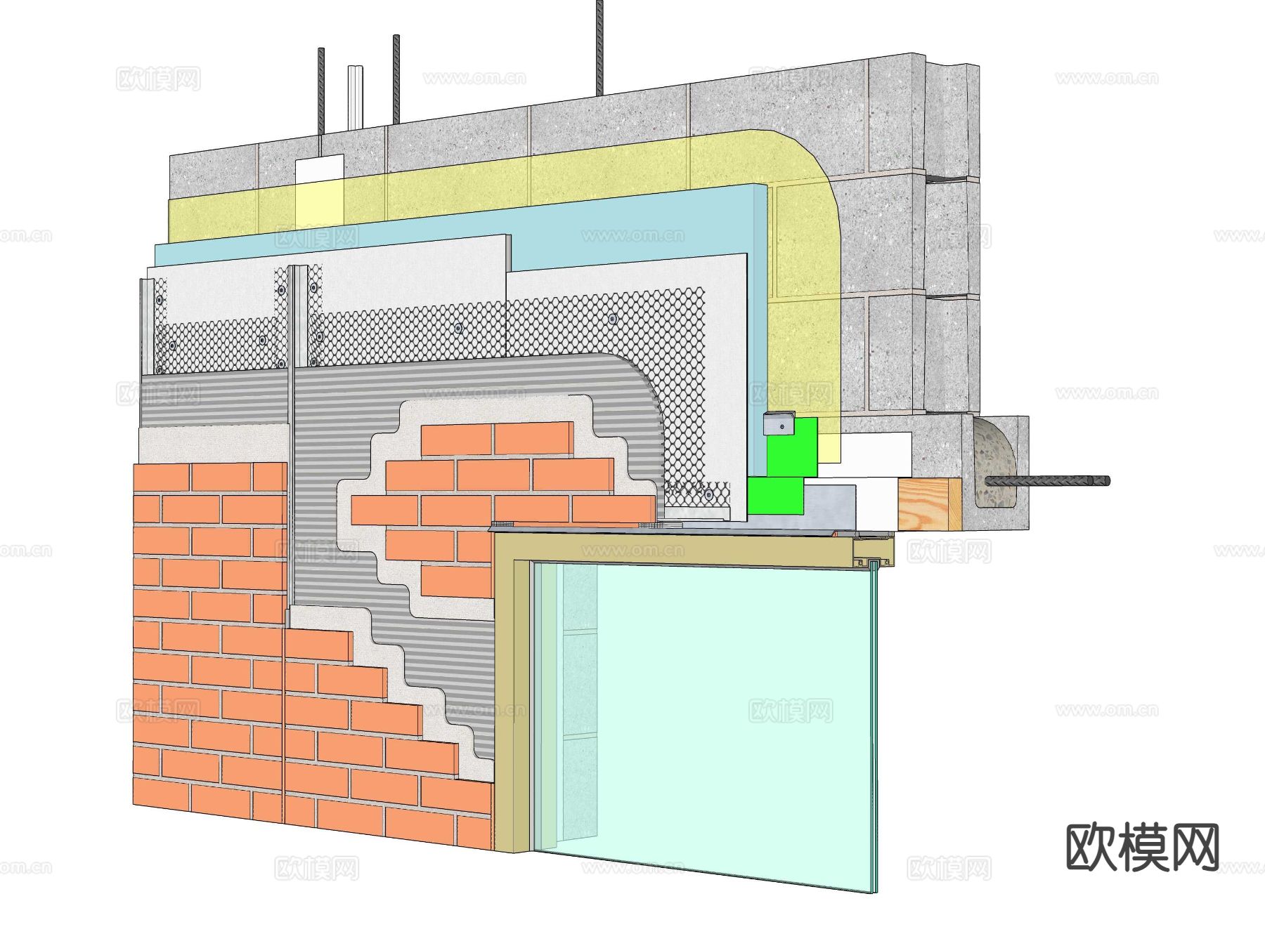 建筑工艺图 外墙保温外墙砖su模型