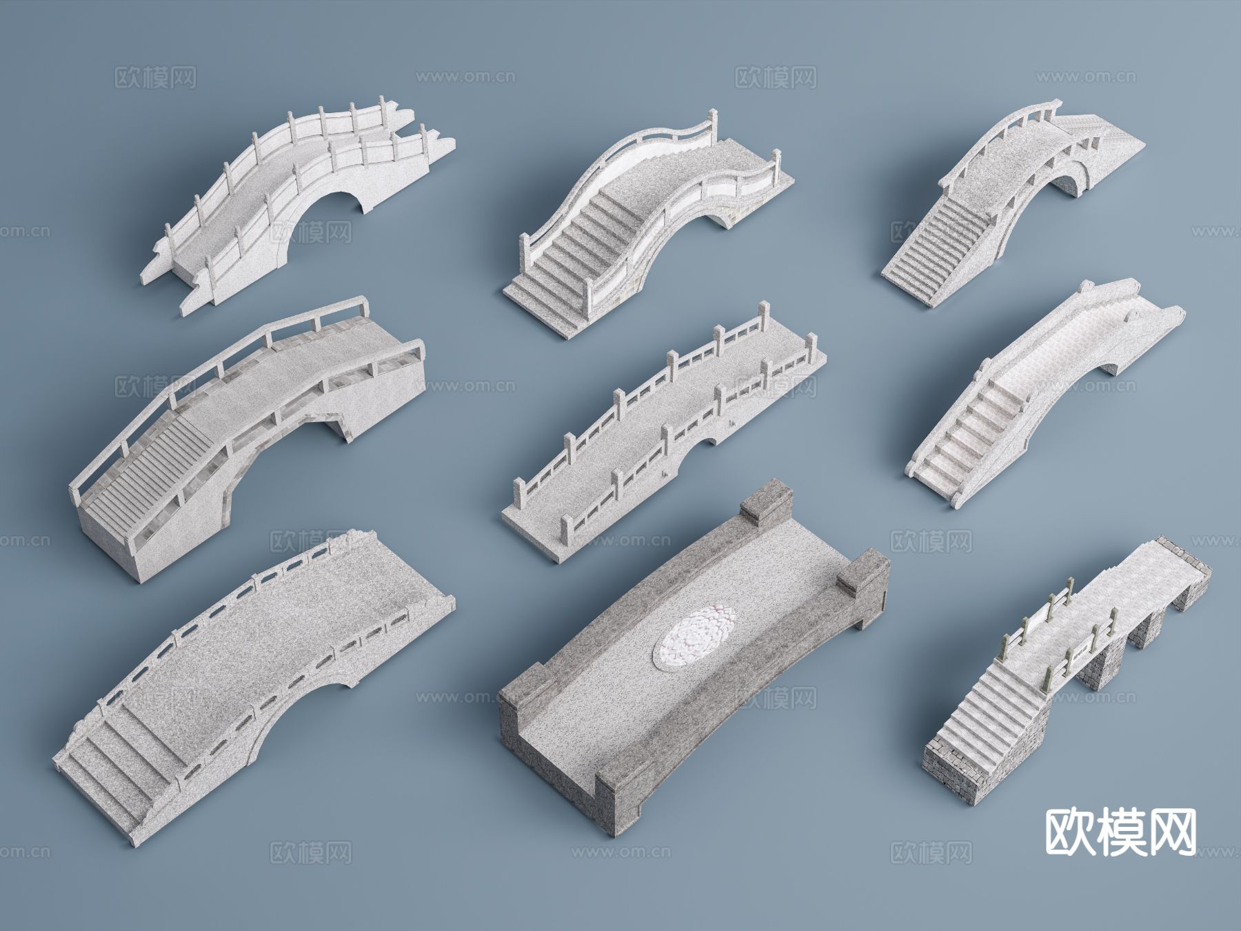 新中式石桥 单拱桥 汉白玉桥 石拱桥3d模型