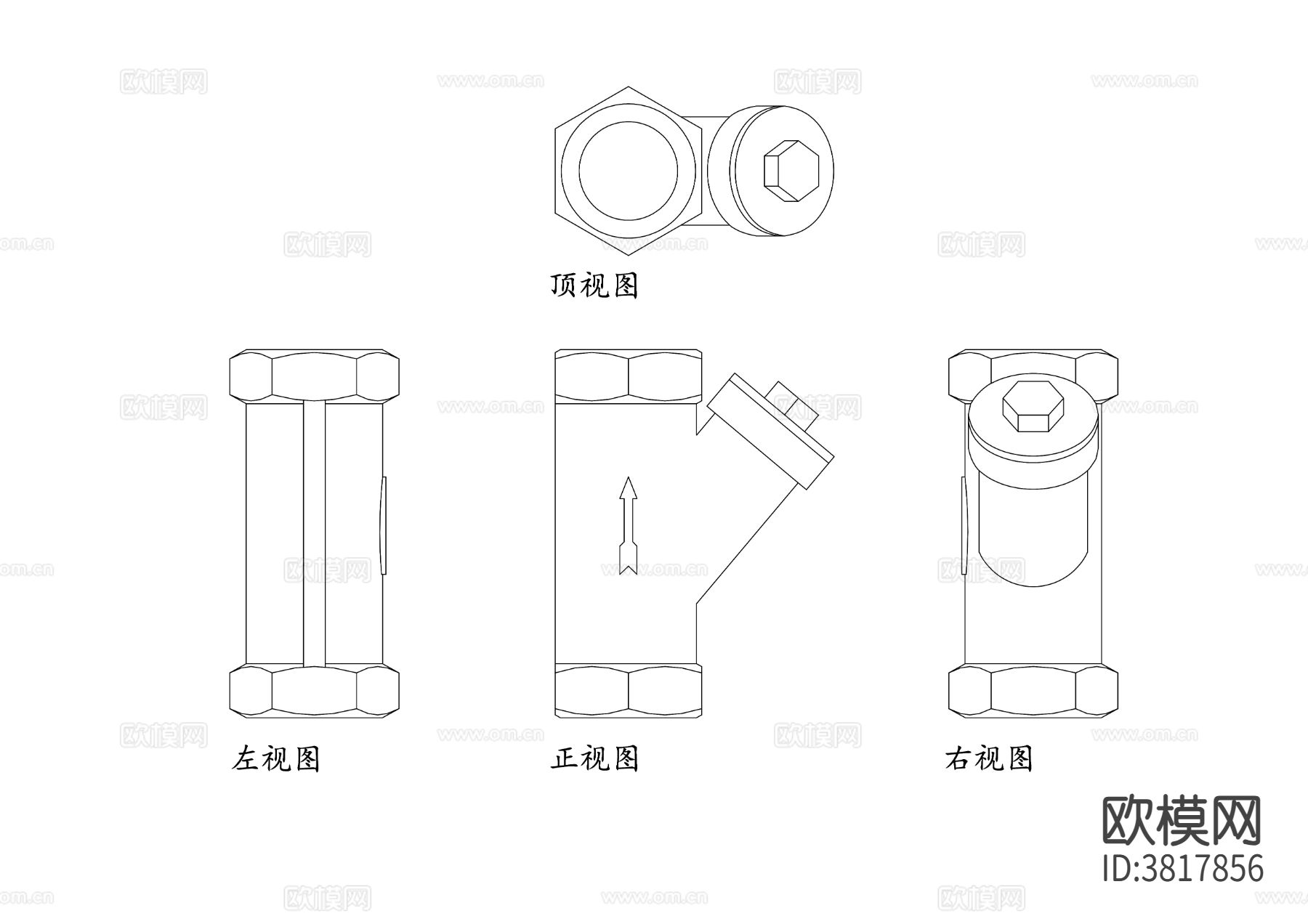 Y型滤器 Y型筛网CAD三视图