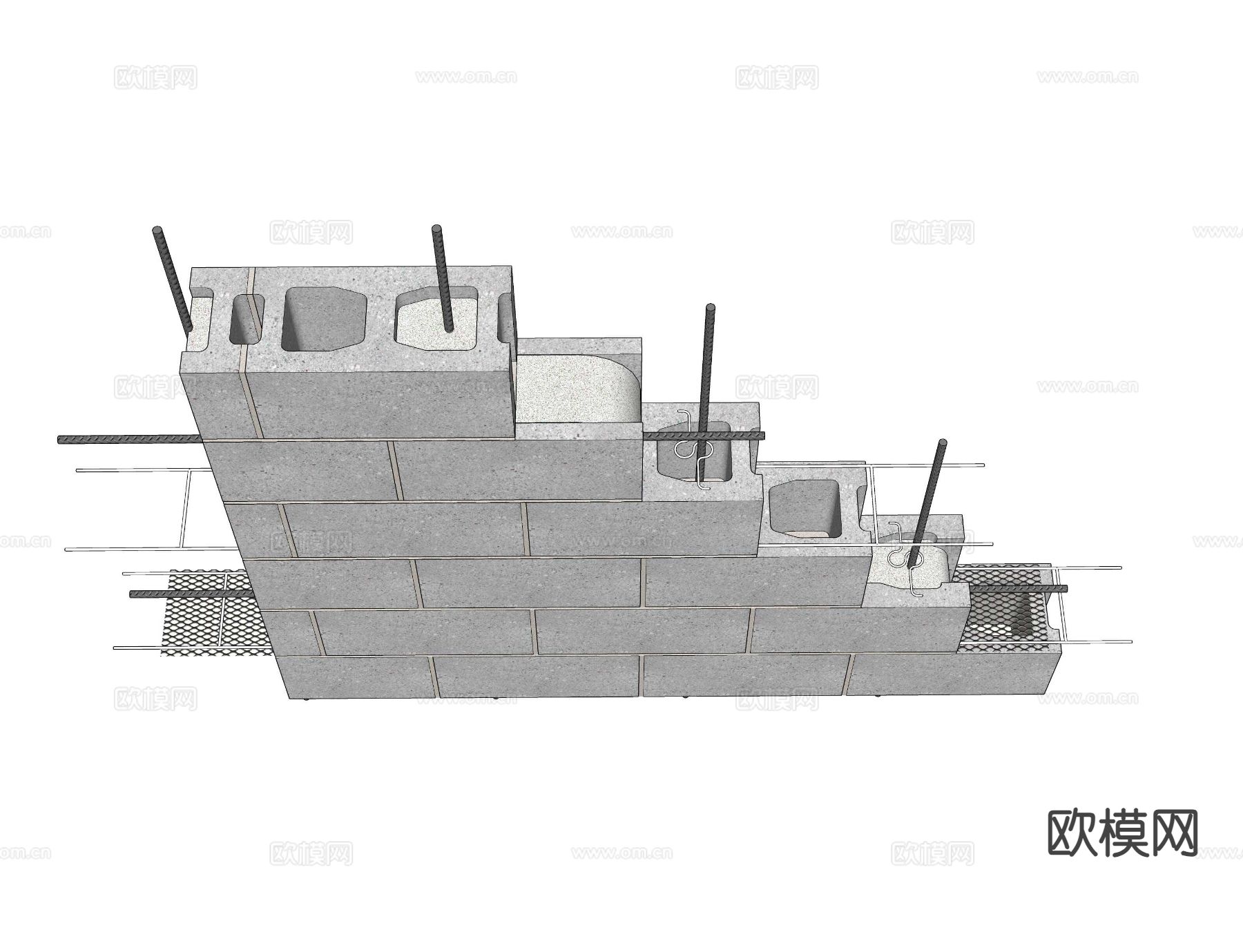 建筑工艺图 小砌块筑芯工艺图su模型