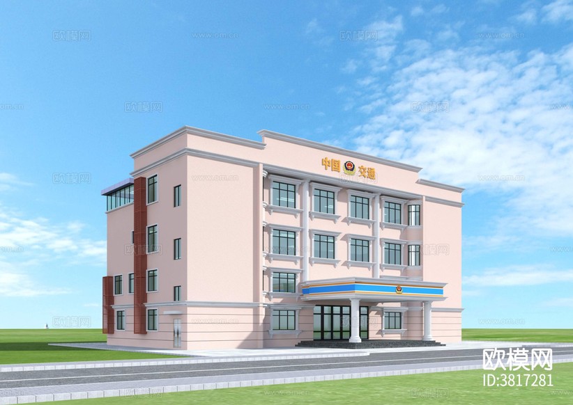 交通分局大樓 建筑 自建房CAD施工圖下載(渲染圖1)