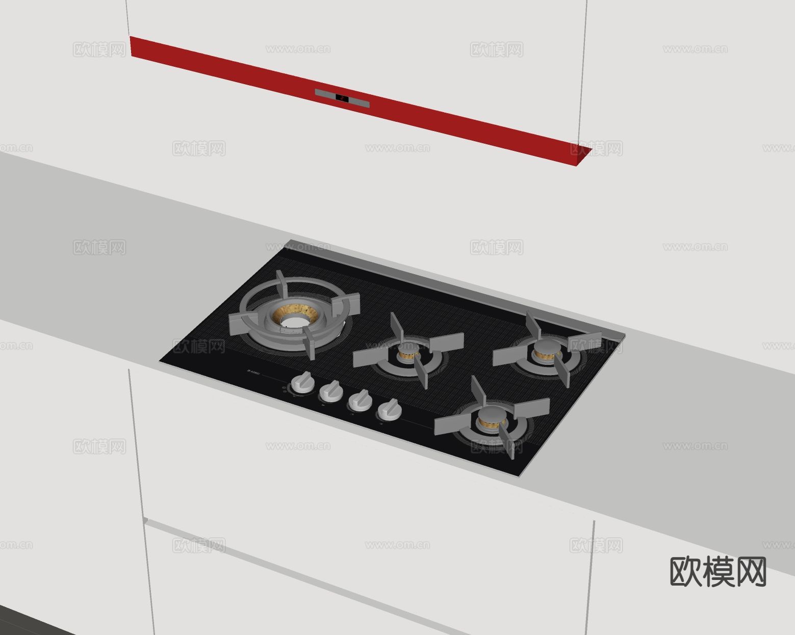 多眼燃气灶 油烟机 灶台 橱柜su模型