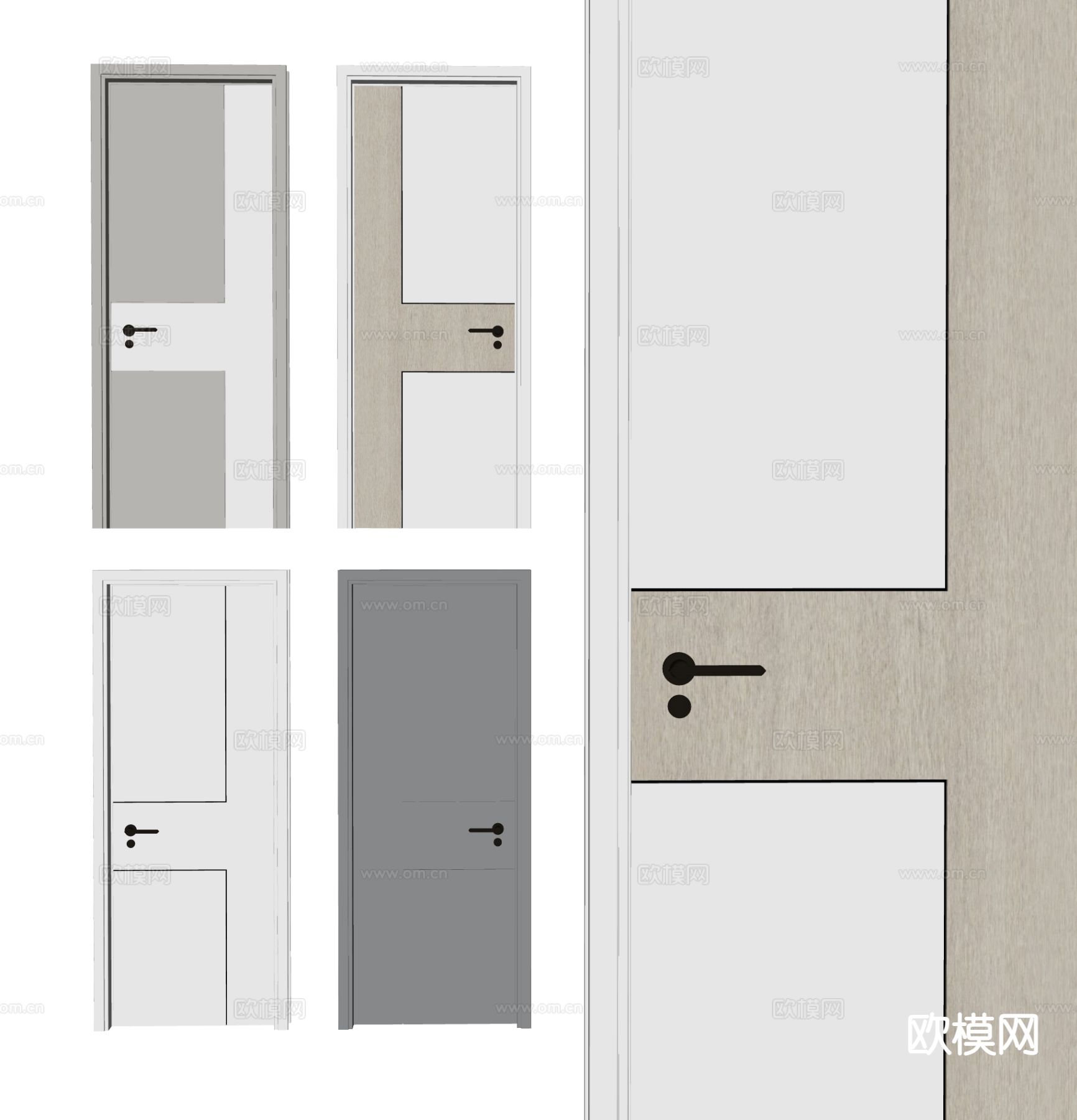 现代单开门 木门 房间门su模型