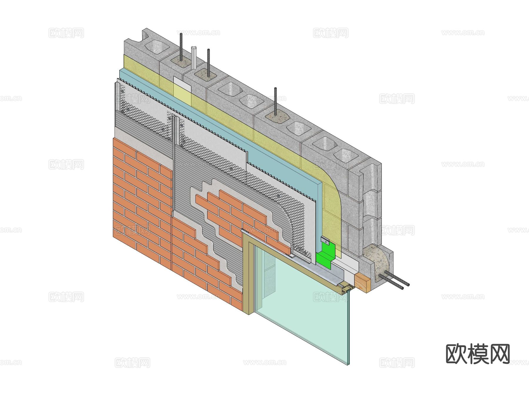 建筑工艺图 外墙保温外墙砖su模型