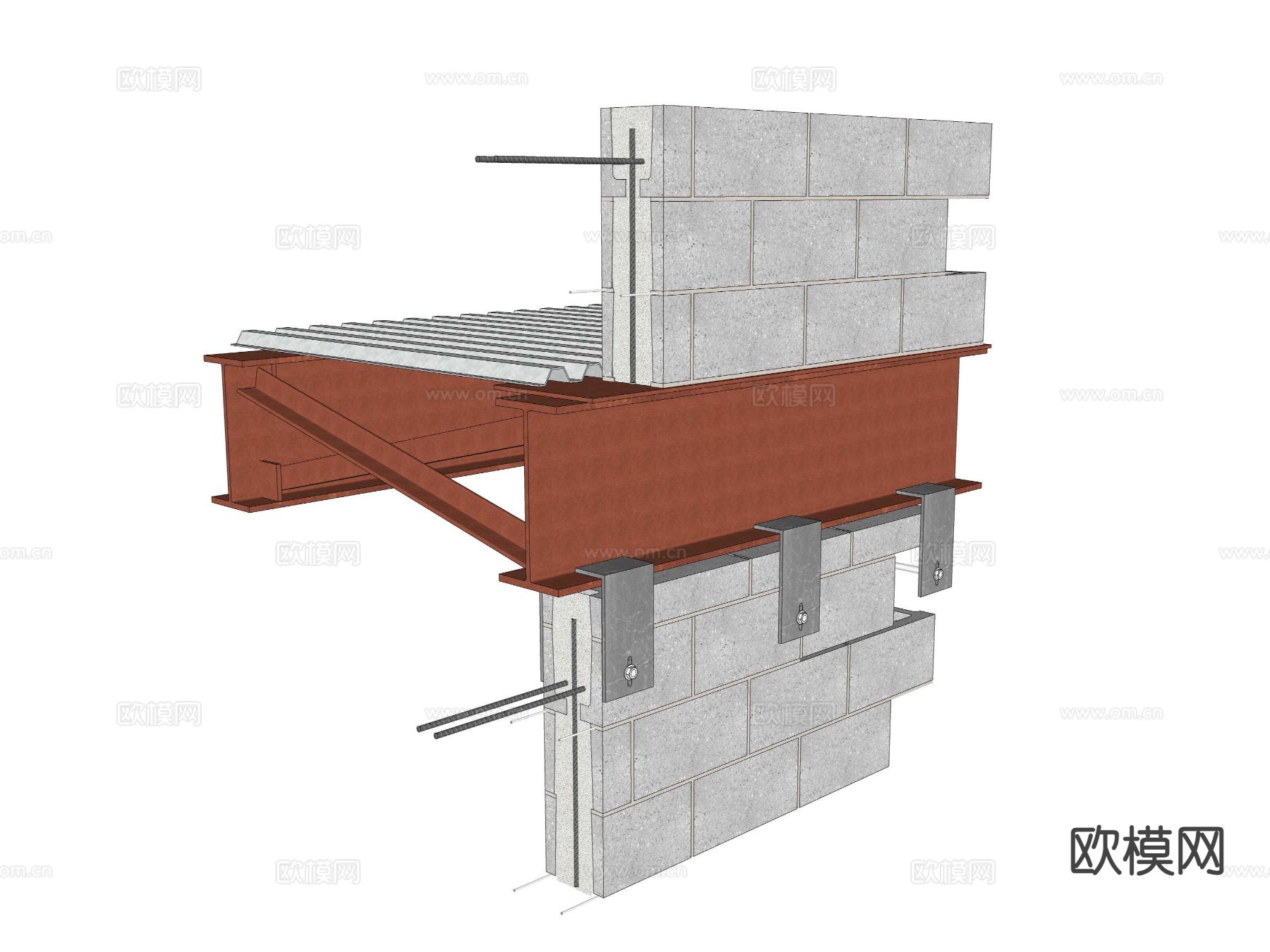 建筑工艺图 钢结构加固楼板su模型