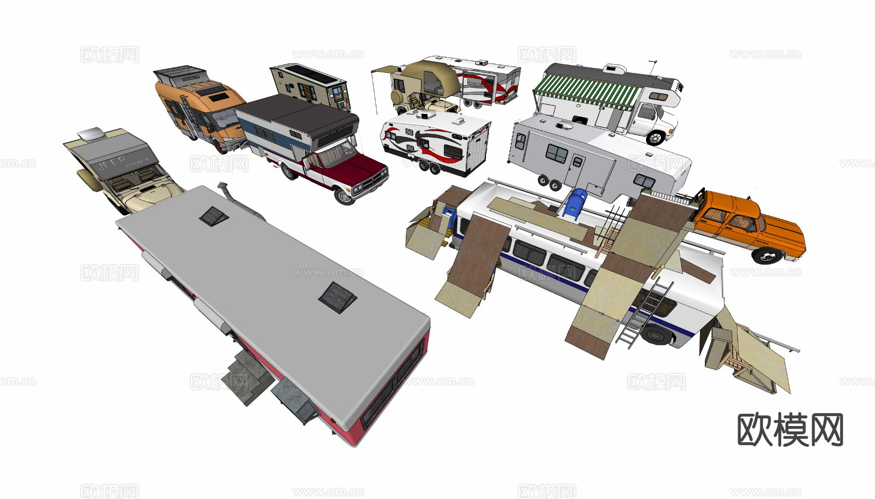 房车 露营车 拖车su模型