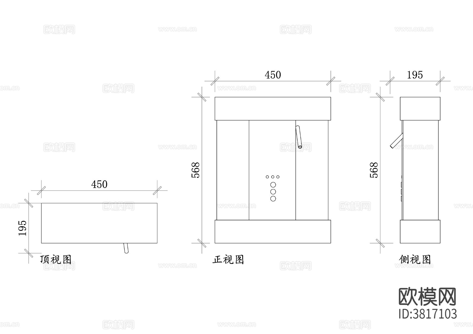 净水器平面图 净水器结构图CAD三视图