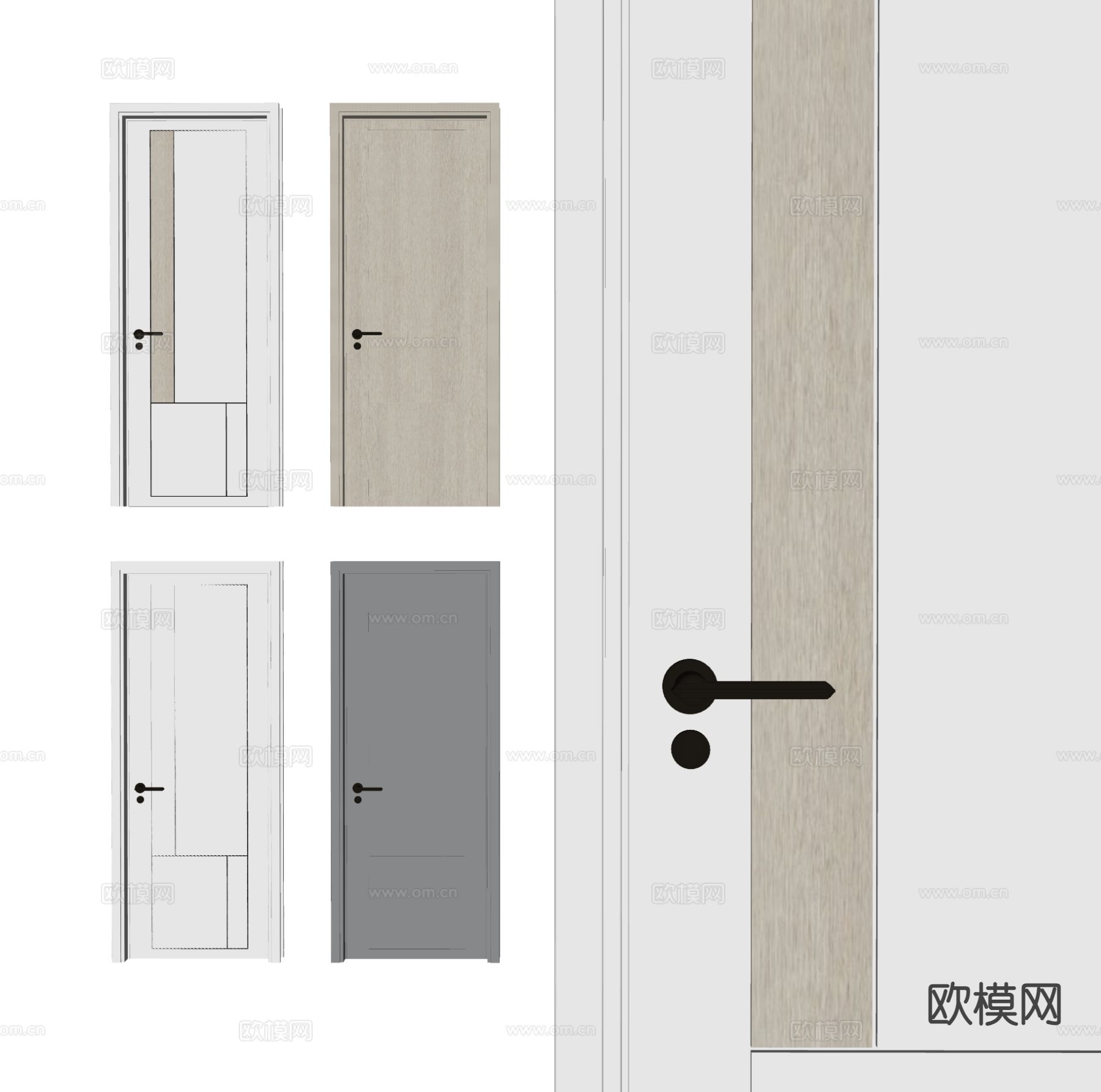 现代单开门 木门 房间门su模型