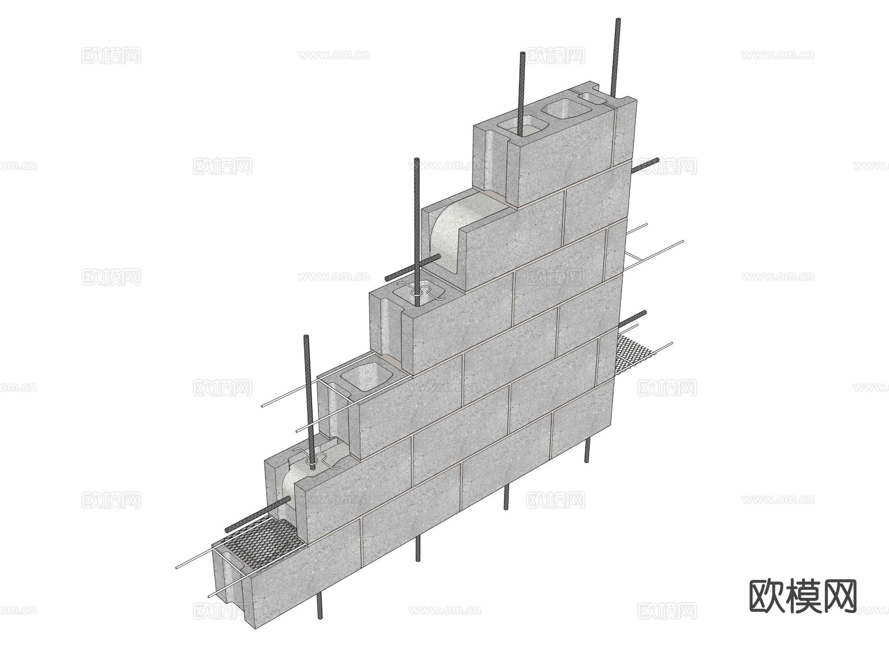 建筑工艺图 小砌块筑芯工艺图su模型