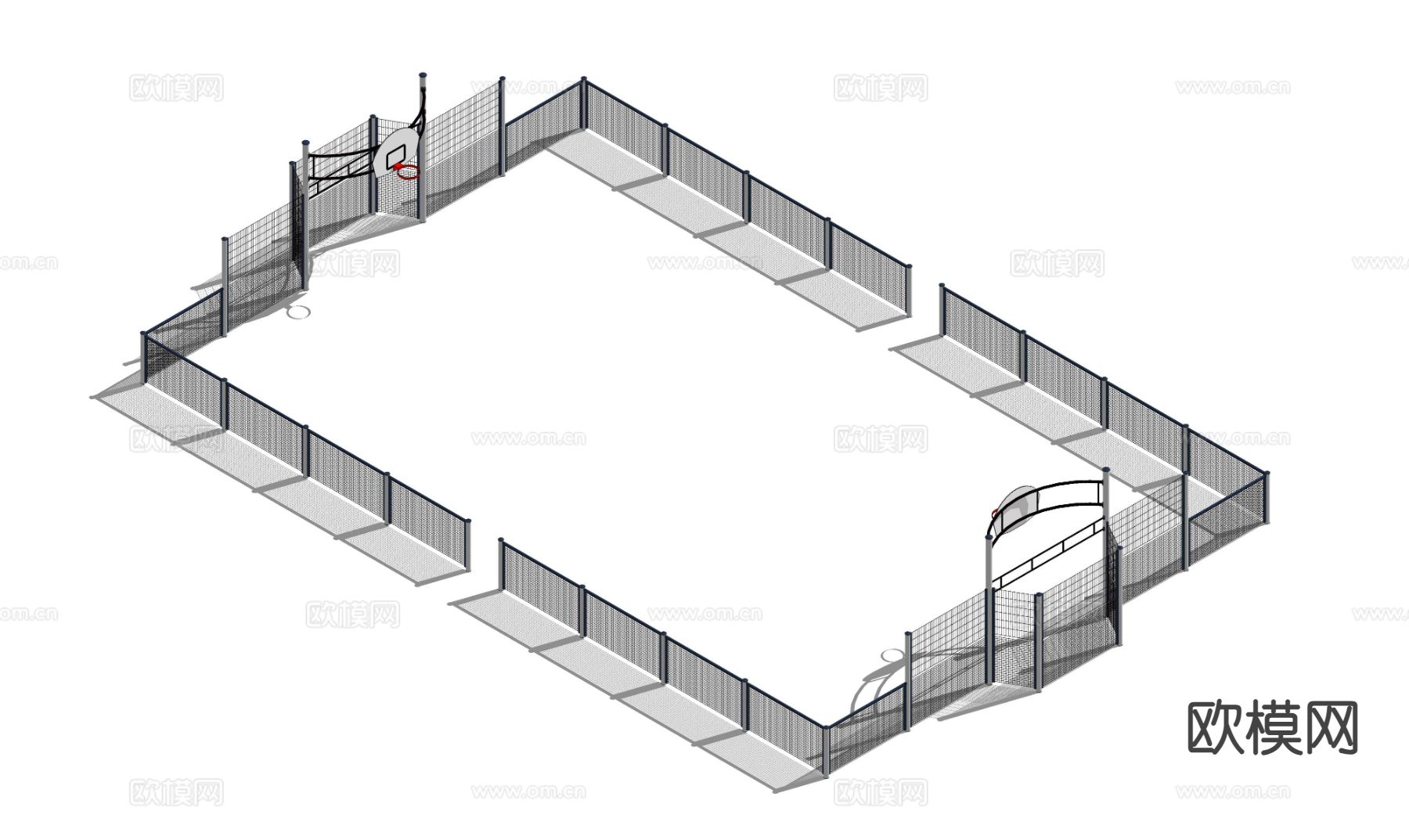 街头篮球场地 铁网围栏su模型