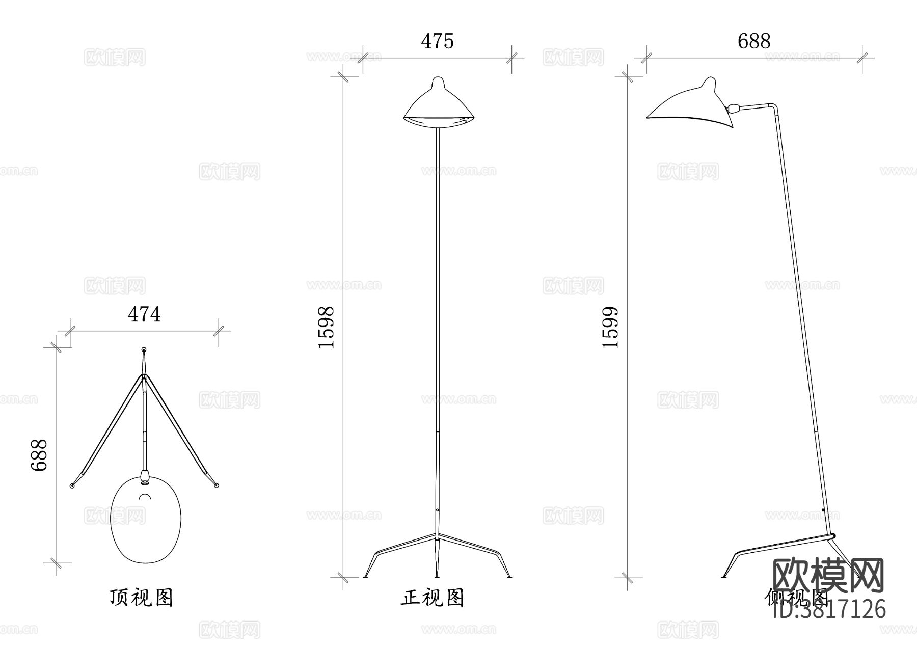 地灯 立地灯 室内立灯 照明立灯CAD三视图