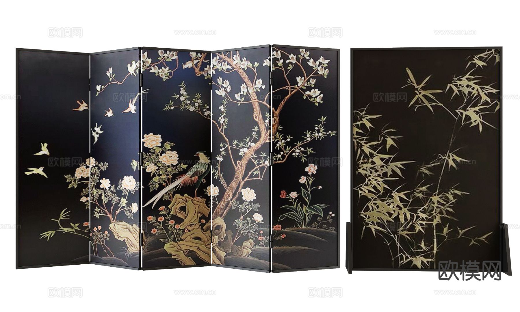 中古风屏风su模型下载（渲染图2）