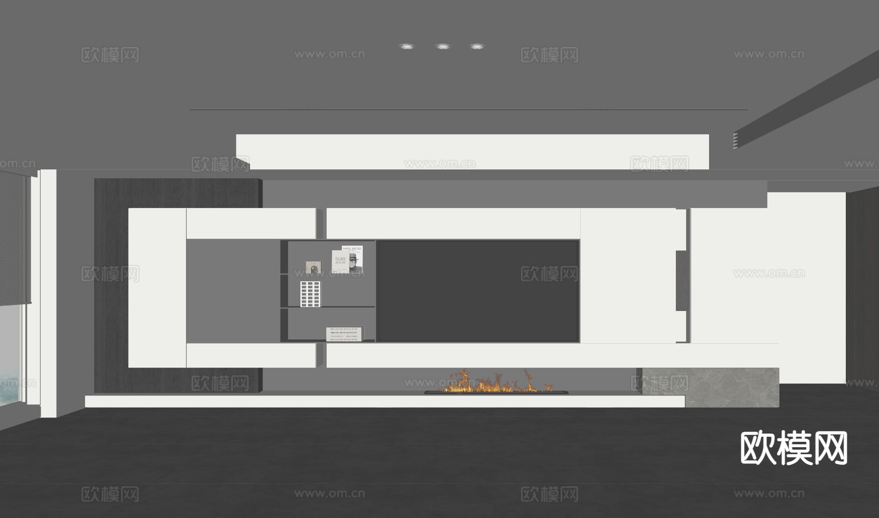 现代电视背景墙su模型下载（渲染图1）