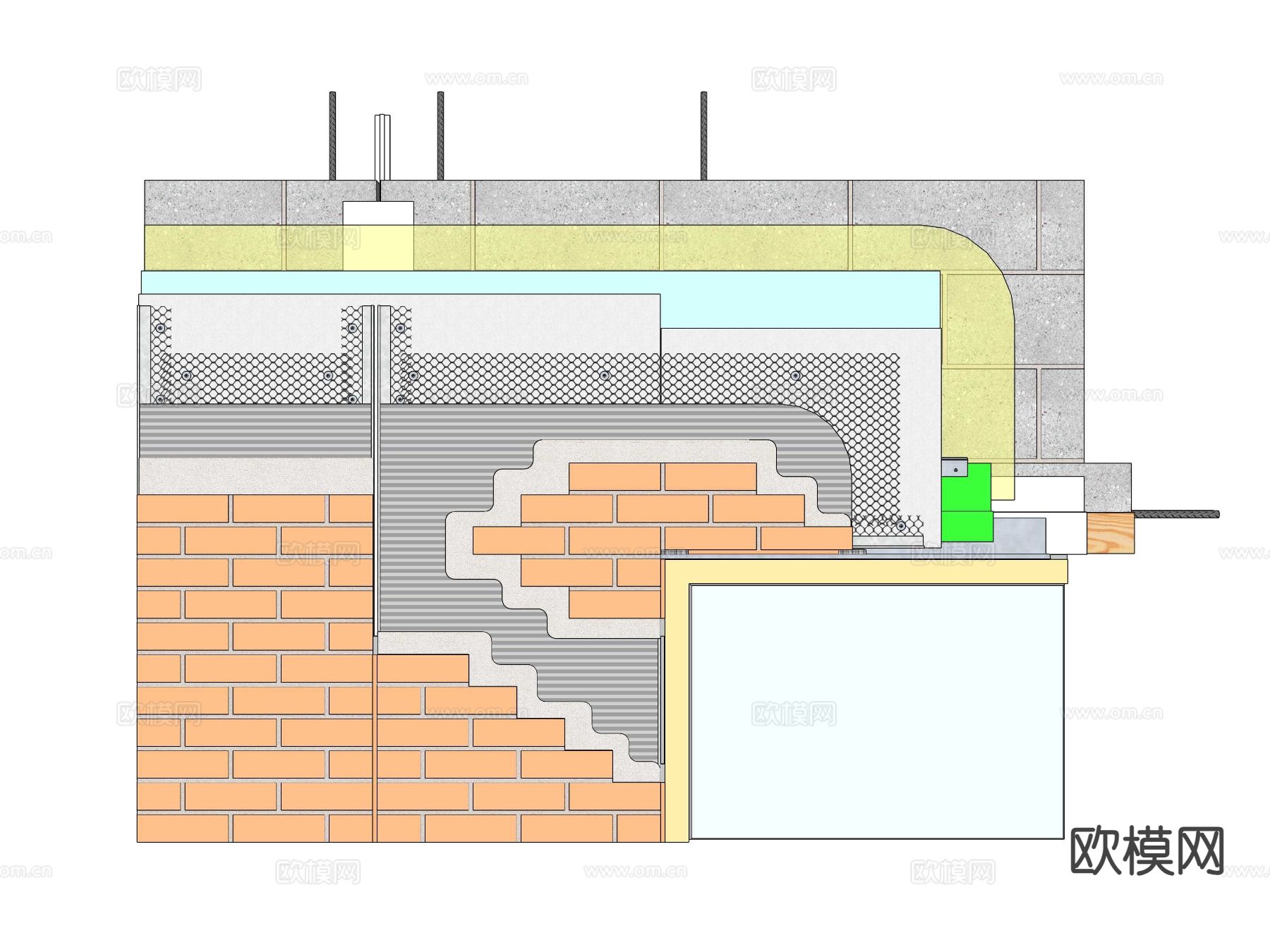 建筑工艺图 外墙保温外墙砖su模型