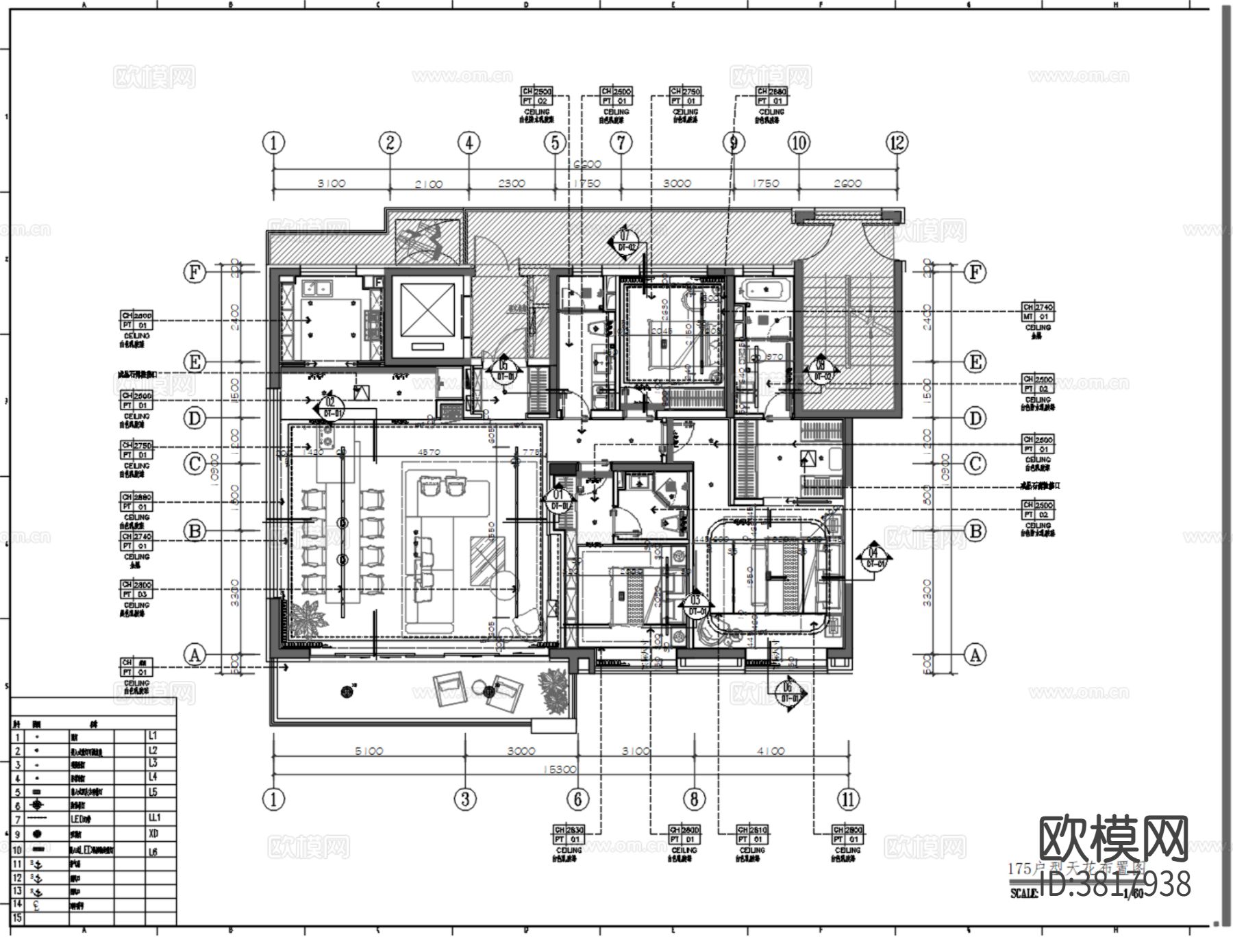 延安金泰未来印175m²样板房CAD施工图