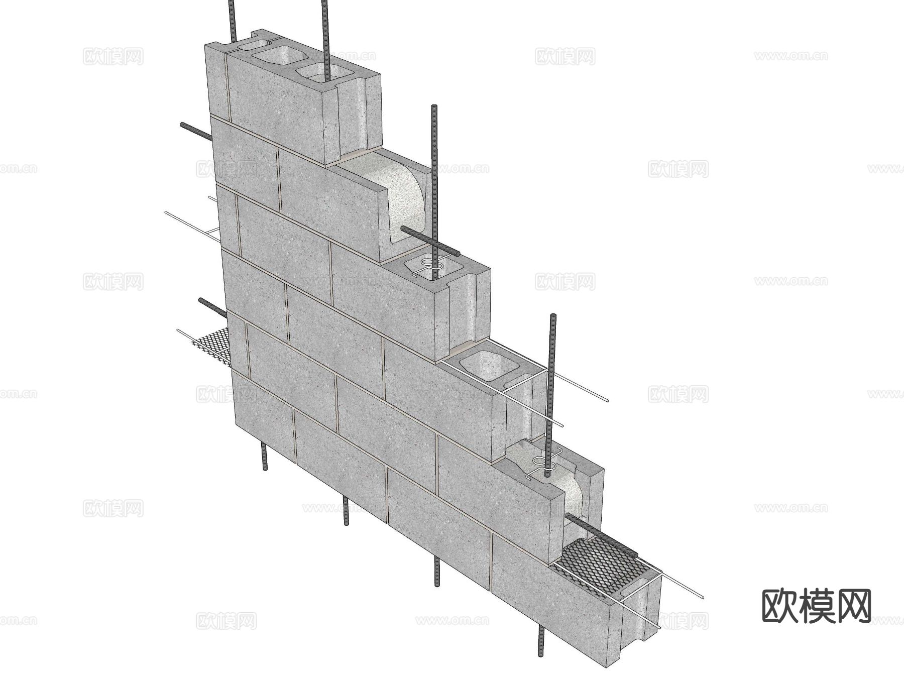 建筑工艺图 小砌块筑芯工艺图su模型