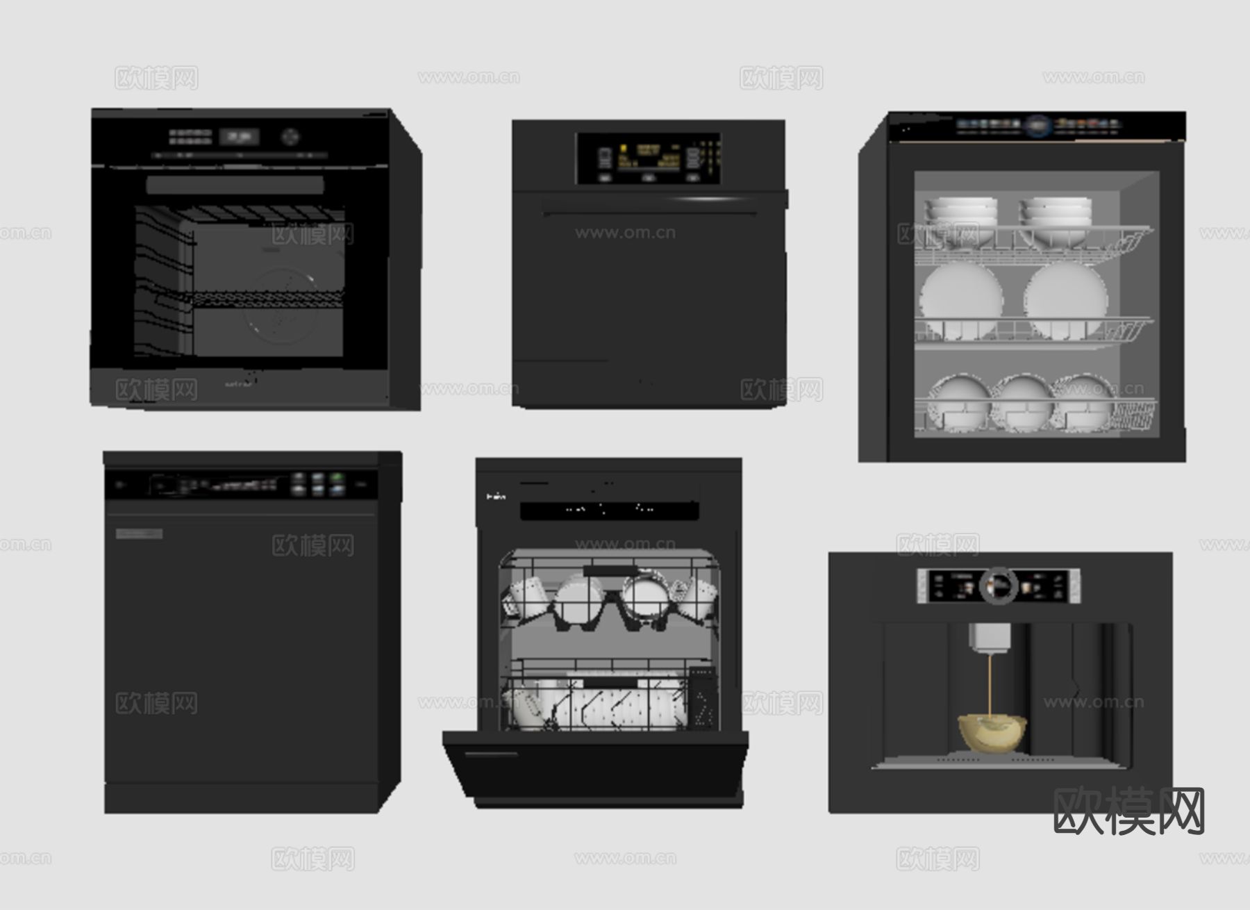 洗碗机 烤箱 咖啡机 蒸烤一体机消毒柜su模型