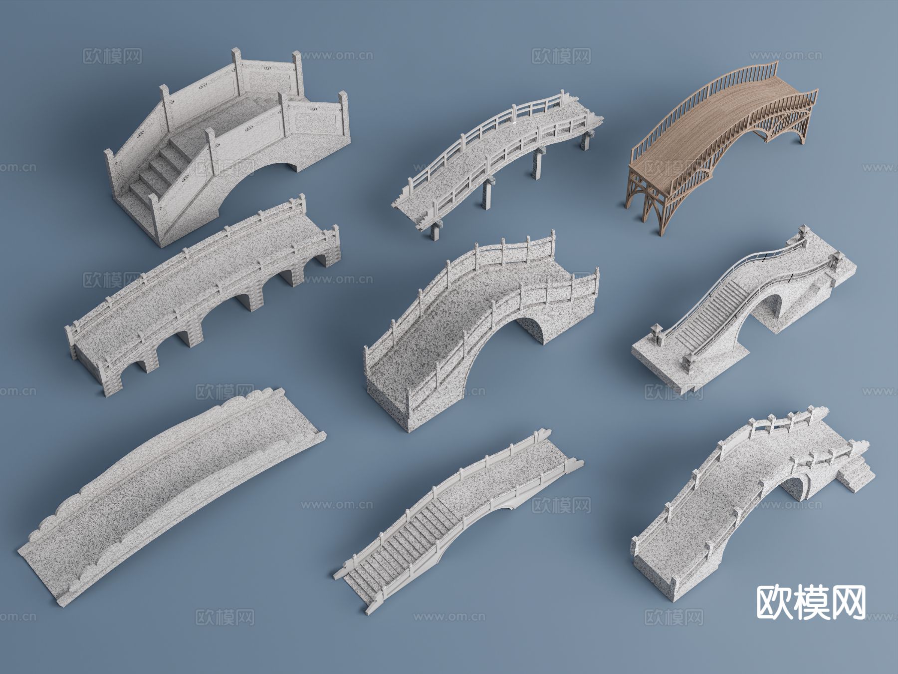 新中式石桥 单拱桥 汉白玉桥 石拱桥3d模型