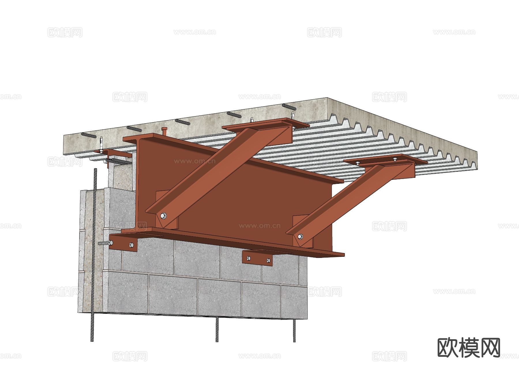 建筑工艺图 钢结构加固楼板su模型