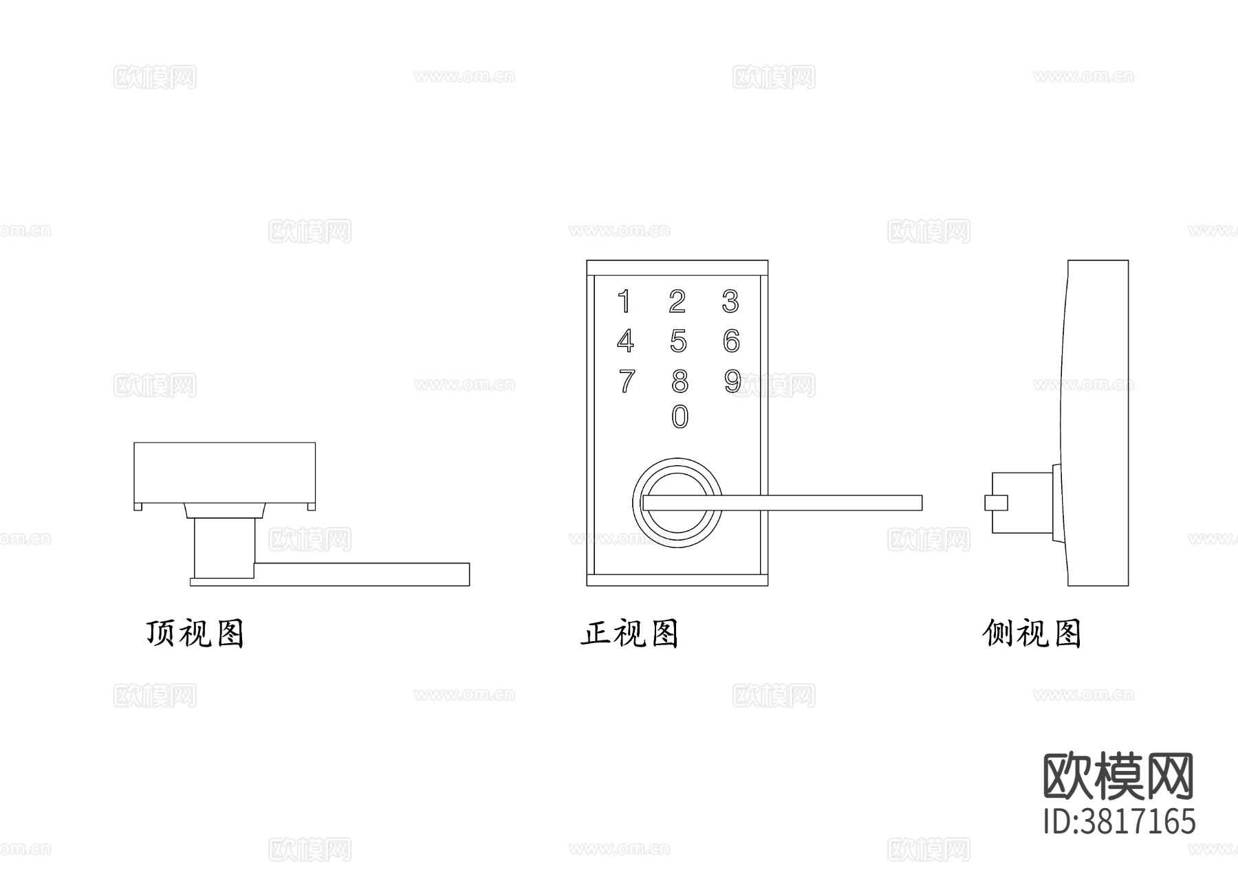 数字密码锁 数字电子锁CAD三视图