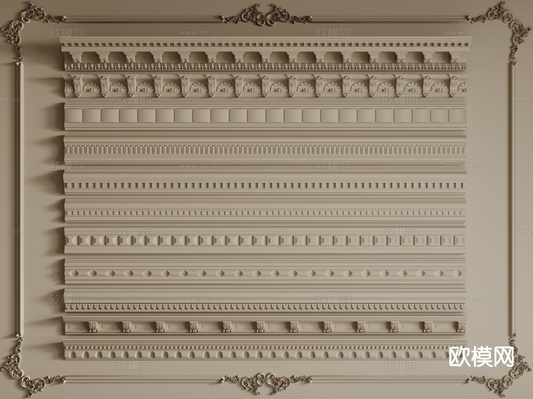 法式线条 石膏线 角线3d模型下载