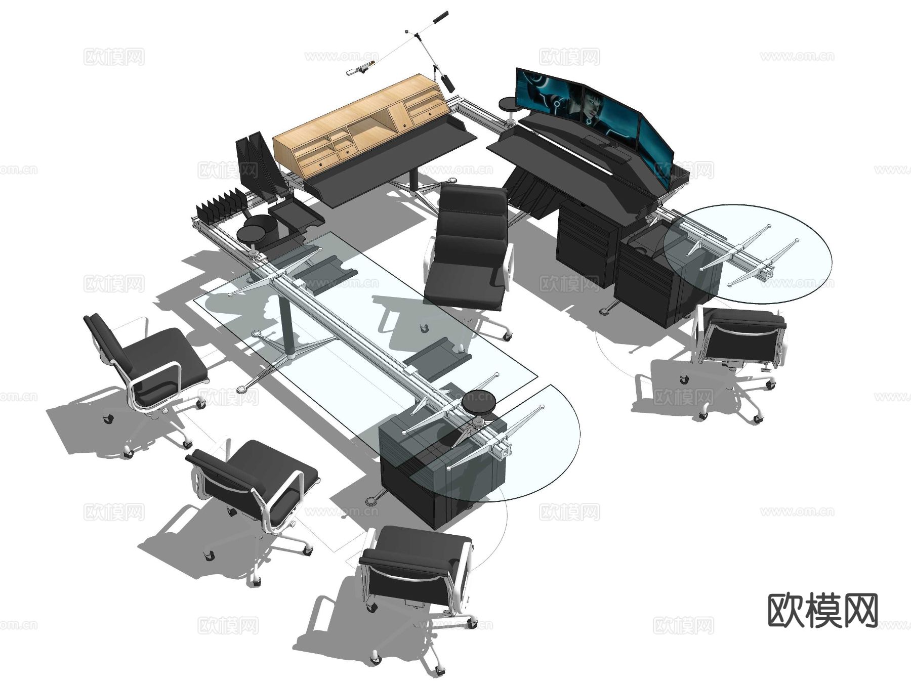 现代办公桌 工位 岗位su模型