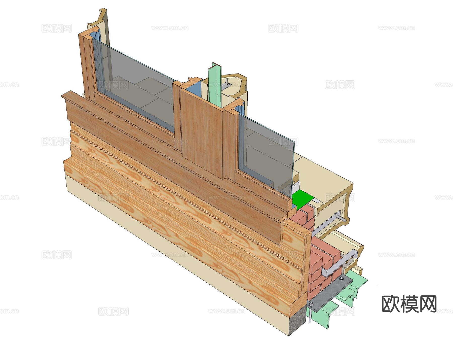 建筑工艺图 木窗安装工艺图su模型