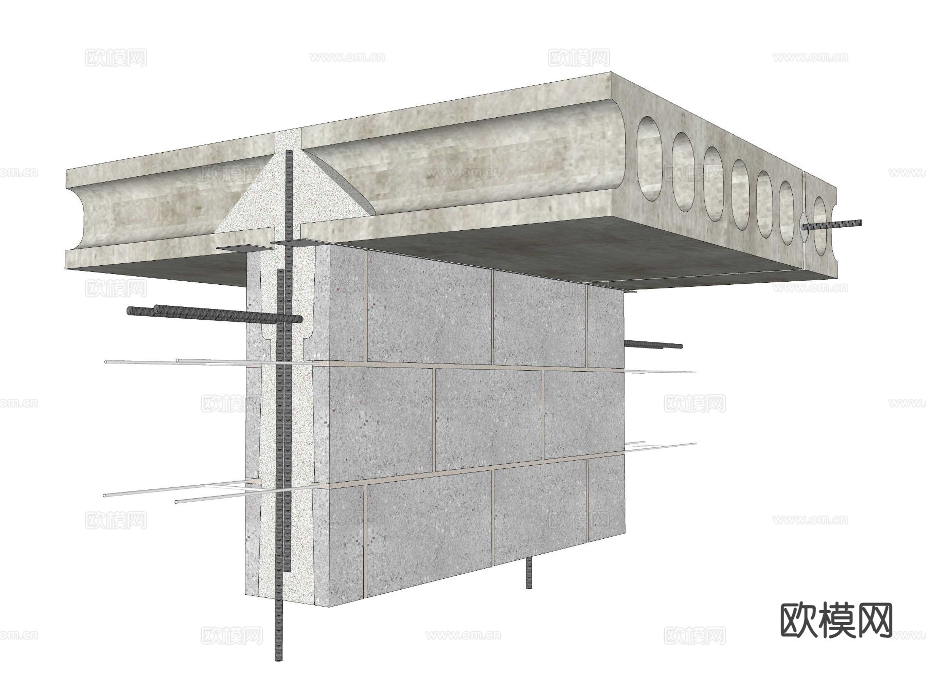 建筑构件 小砌块筑芯su模型