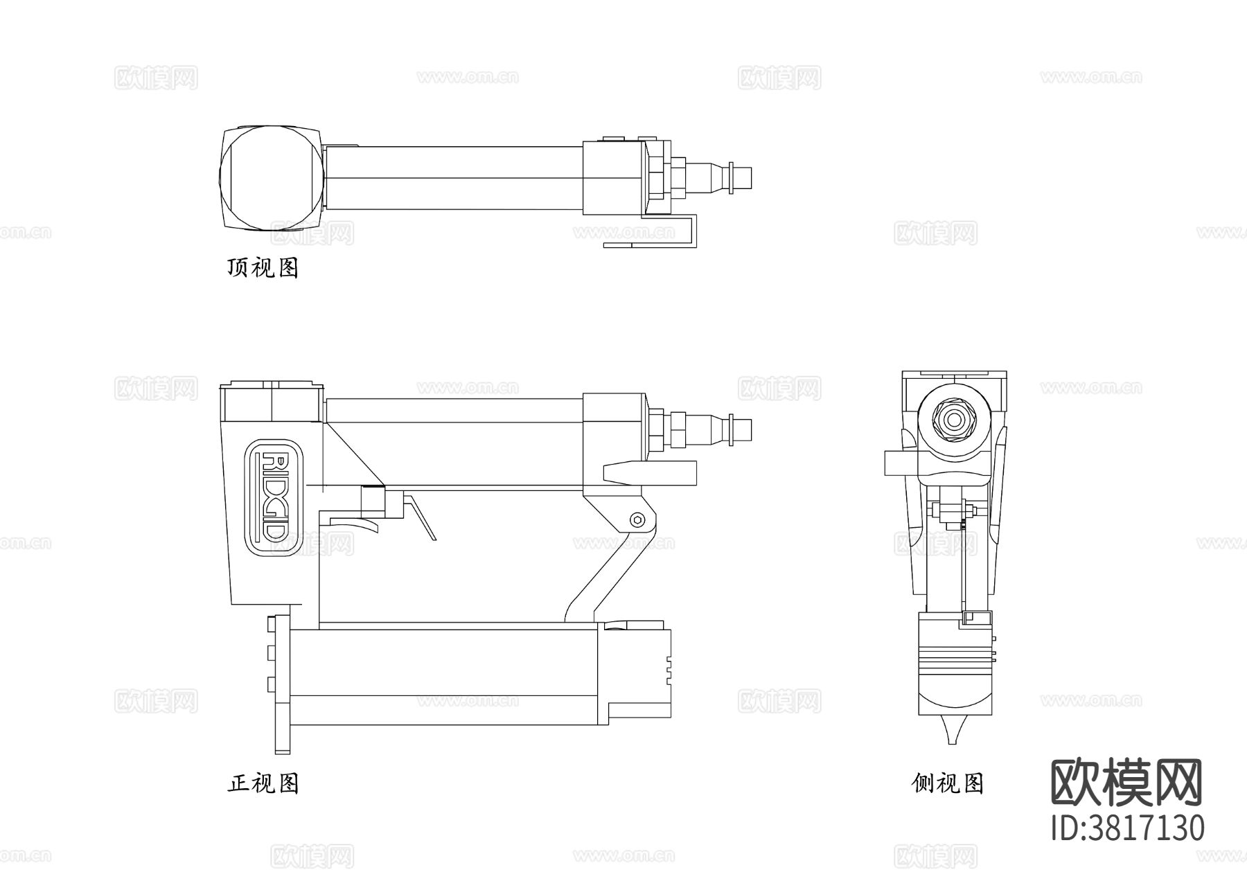 气动钉枪 气动钉子枪CAD三视图