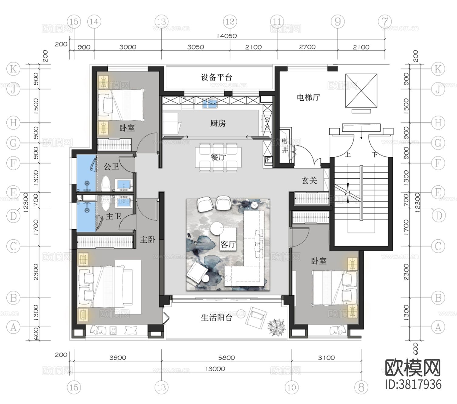 延安金泰未来印143m²样板房CAD施工图 物料册