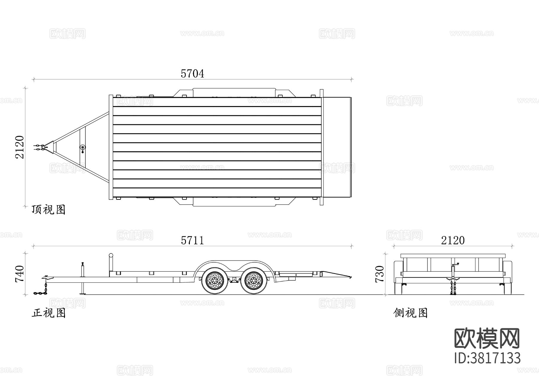 汽车牵引车 汽车救援车 汽车拖挂车CAD三视图