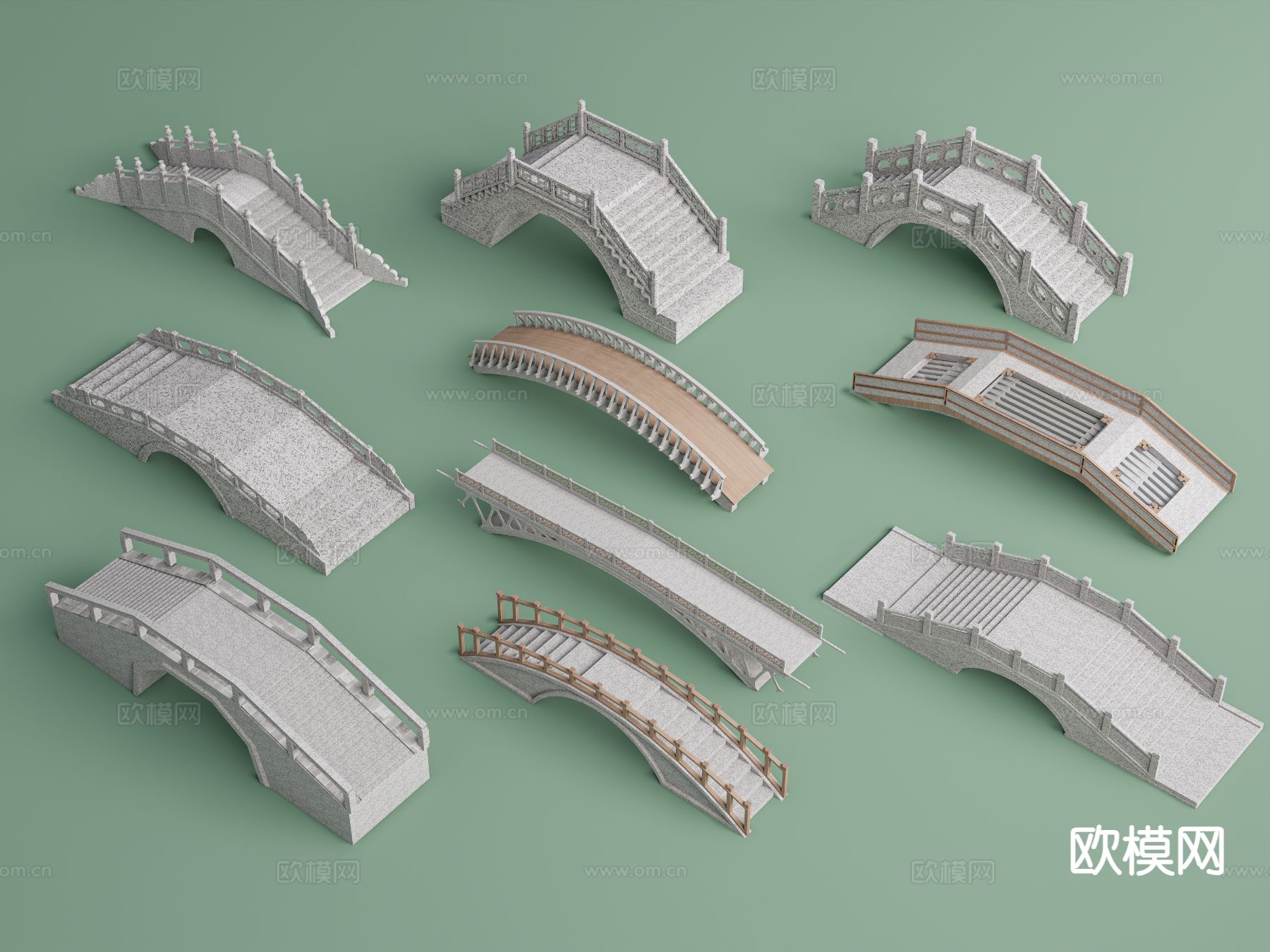 新中式石桥 单拱桥 汉白玉桥 石拱桥3d模型