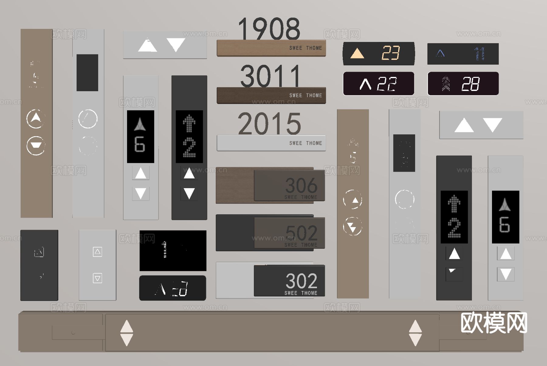 电梯按键 电梯按钮 电梯面板su模型