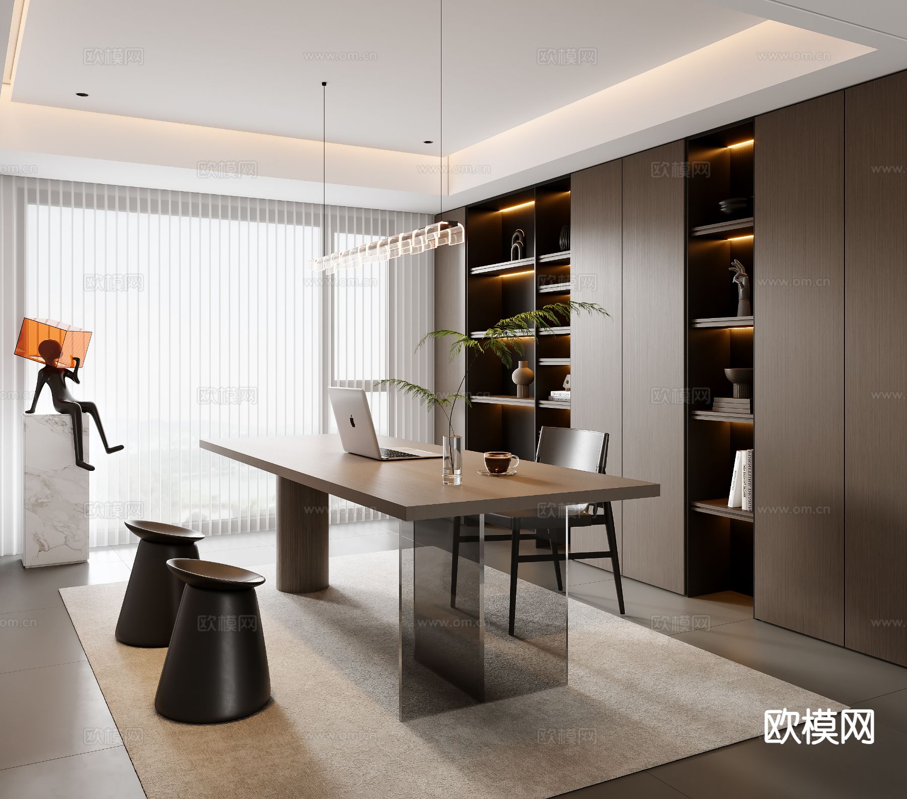 意式书房3d模型下载