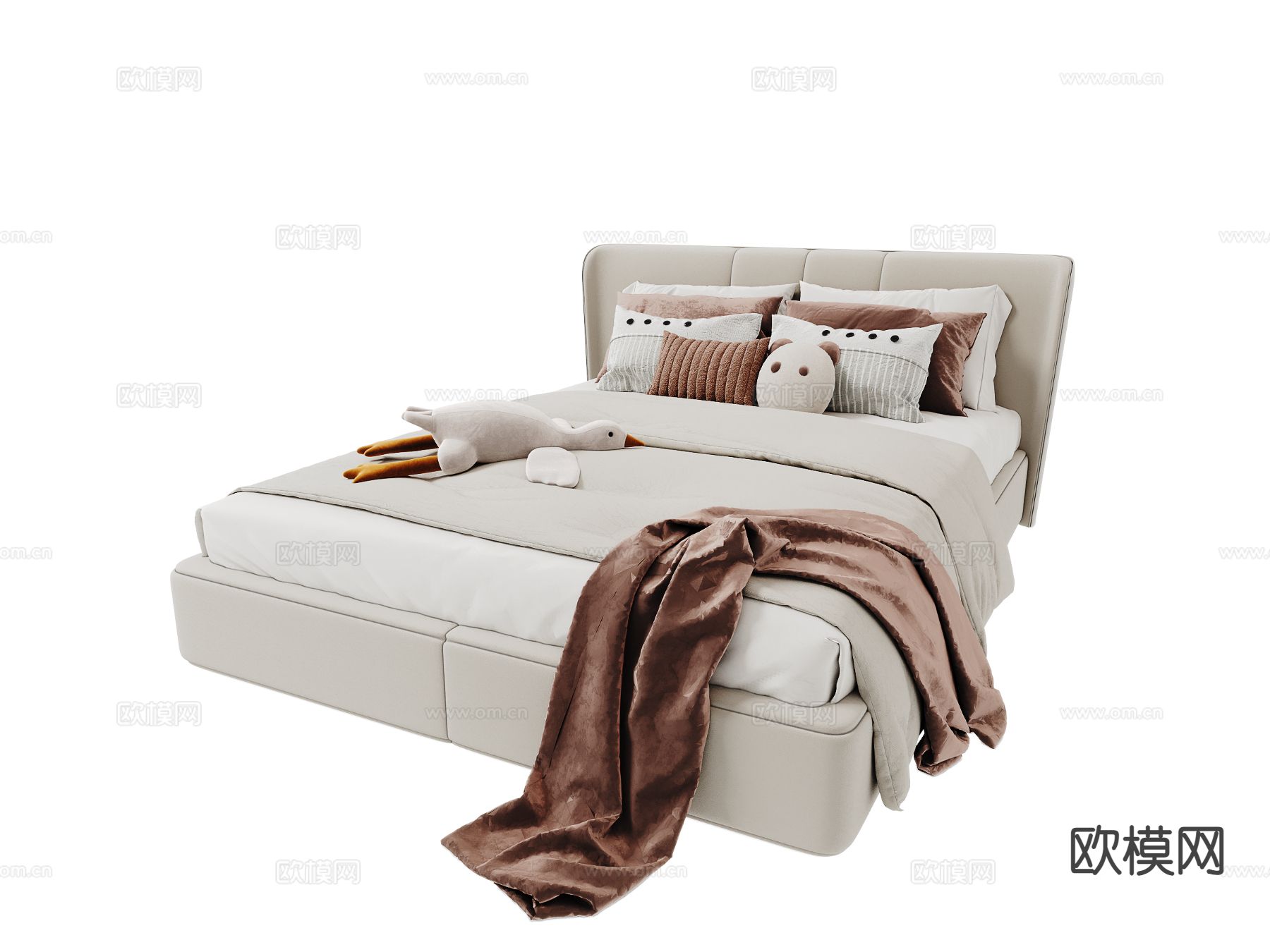 现代双人床su模型下载（渲染图2）