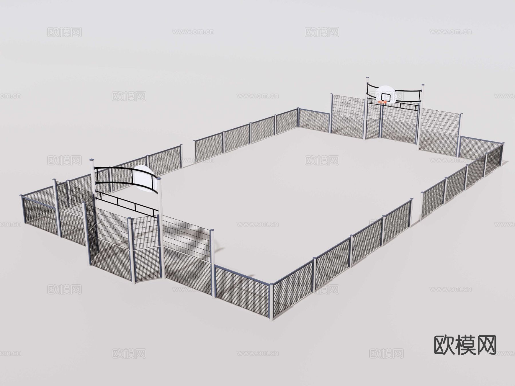 街头篮球场地 铁网围栏su模型