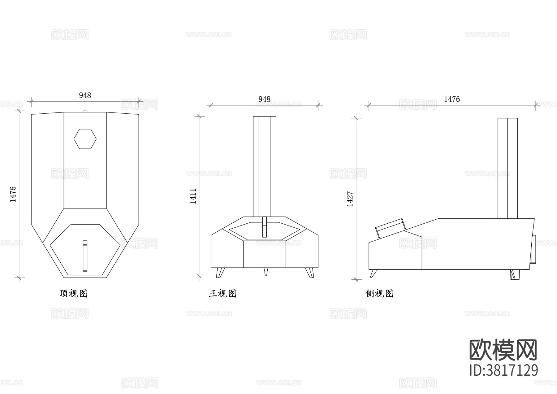 披萨炉 披萨烘炉 披萨烘焙炉CAD三视图