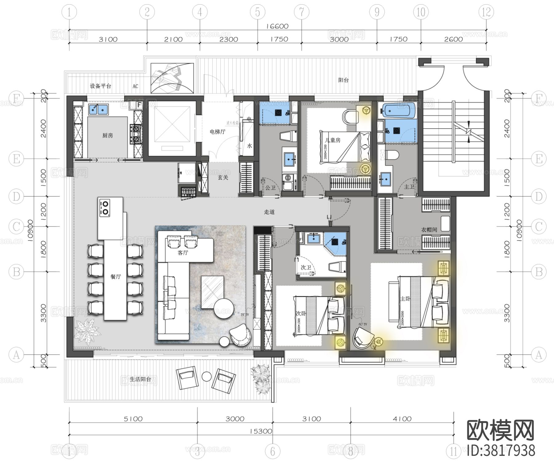 延安金泰未来印175m²样板房CAD施工图