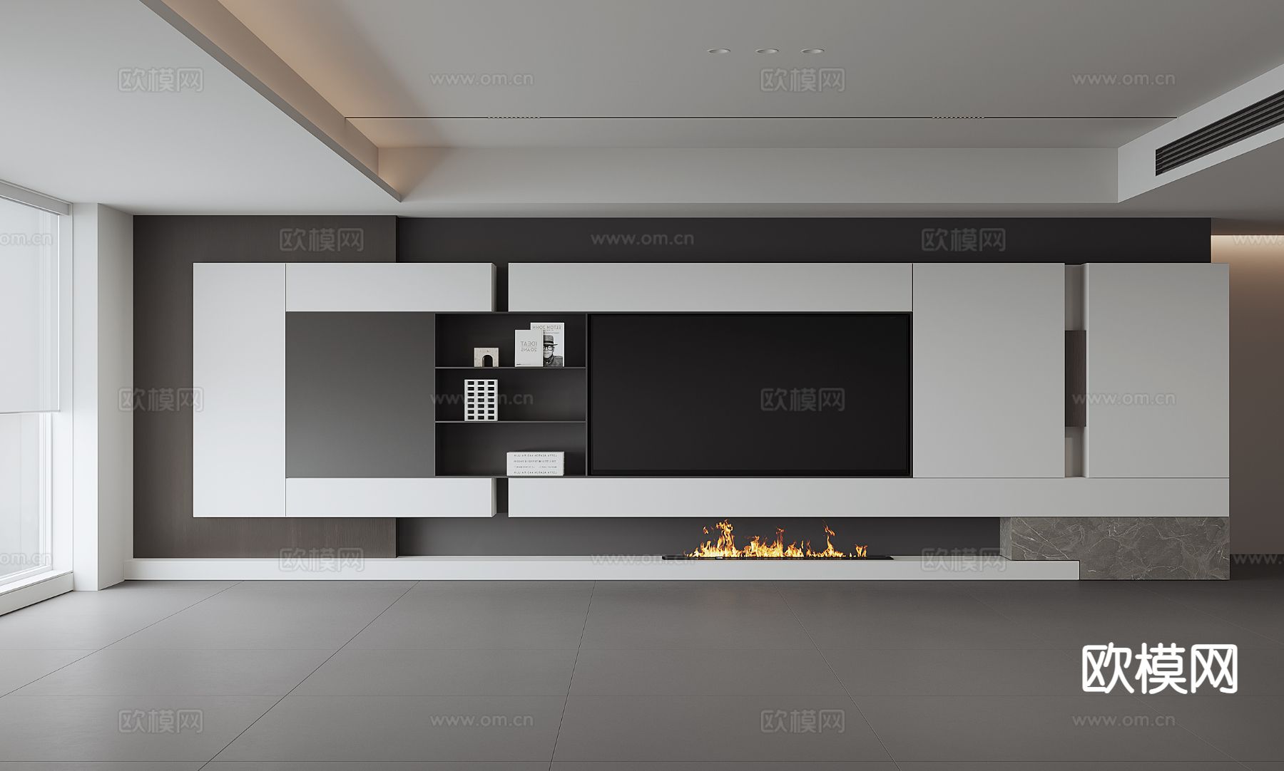 现代电视背景墙su模型下载（渲染图2）