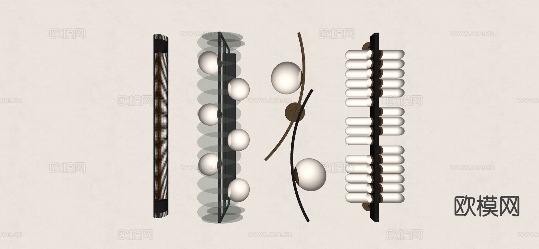 创意壁灯 玻璃壁灯su模型下载（渲染图1）